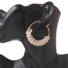 Load image into Gallery viewer, Ladies Gold Round Chunky Pearl Twist Inlay Shape Lever Back Earrings
