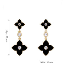 Load image into Gallery viewer, Ladies Black Gold Stainless Steel Four Leaf Clover Tassel Drop Stud Earrings