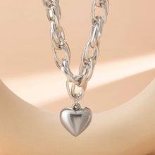 Load image into Gallery viewer, Ladies Gold / Silver Heart Pendant Chunky Circle InterLink Chain Choker Party Necklace
