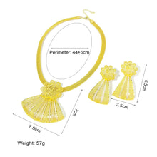 Load image into Gallery viewer, Gold Fan-Shaped Cut Out Big Pendant Earrings Chain Necklace Party Set