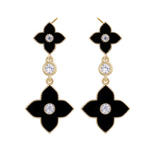 Load image into Gallery viewer, Ladies Black Gold Stainless Steel Four Leaf Clover Tassel Drop Stud Earrings