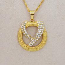 Load image into Gallery viewer, Gold Round Cutout Open Heart Crystal Earrings & Pendant Twist Chain Set