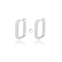 Load image into Gallery viewer, Ladies Silver Stainless Steel Square Small Cubic Zirconia Hoop Earrings