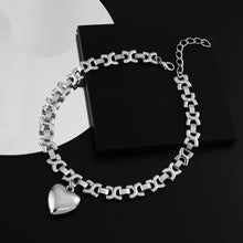 Load image into Gallery viewer, Ladies Silver Stainless Steel Geometric Thick Chain Heart Pendant Necklace