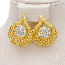 Load image into Gallery viewer, Ladies Gold Round Overlap Cross Cutout Crystal Pendant & Earring Necklace Set