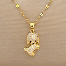 Load image into Gallery viewer, Unisex Gold Stainless Steel Cute Teddy Dog Crystal Pendant Link Chain Necklace