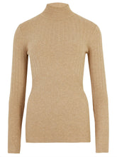 Load image into Gallery viewer, Ladies Carmel High Neck Wide Ribbed Knitted Buttoned Sleeve Jumper