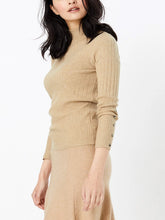 Load image into Gallery viewer, Ladies Carmel High Neck Wide Ribbed Knitted Buttoned Sleeve Jumper