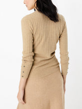 Load image into Gallery viewer, Ladies Carmel High Neck Wide Ribbed Knitted Buttoned Sleeve Jumper