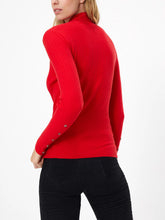 Load image into Gallery viewer, Ladies Red High Neck Wide Ribbed Knitted Buttoned Sleeve Jumper