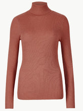 Load image into Gallery viewer, Ladies Terracotta Ribbed Roll Neck Jumper