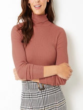 Load image into Gallery viewer, Ladies Terracotta Ribbed Roll Neck Jumper