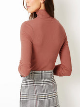 Load image into Gallery viewer, Ladies Terracotta Ribbed Roll Neck Jumper