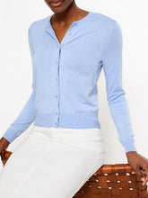 Load image into Gallery viewer, Ladies Blue Soft Knit Crew Neck Button Down Cardigan