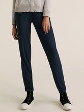 Load image into Gallery viewer, Navy Jersey Tapered Ankle Grazer Trousers