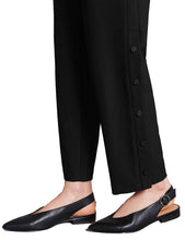 Load image into Gallery viewer, Ladies Black Mid Rise Snap Buttoned Side Straight Leg Plus Size Trousers