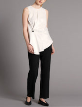Load image into Gallery viewer, Ladies Black Mid Rise Snap Buttoned Side Straight Leg Plus Size Trousers