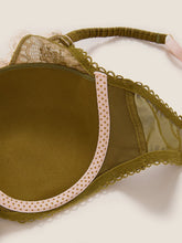 Load image into Gallery viewer, Green Satin & Lace Underwired Padded Balcony Bra
