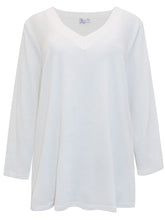 Load image into Gallery viewer, Ladies White Pure Cotton V-Neck Long Sleeve Plus Size Tunic Tops