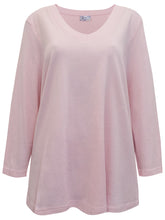 Load image into Gallery viewer, Ladies Pink Pure Cotton V-Neck Long Sleeve Plus Size Tunic Tops
