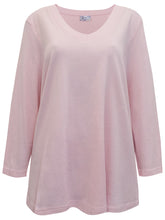 Load image into Gallery viewer, Ladies Pink Pure Cotton V-Neck Long Sleeve Plus Size Tunic Tops