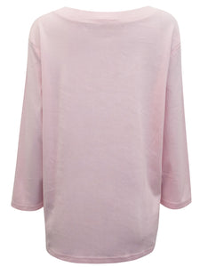 Ladies Pink Pure Cotton V-Neck Long Sleeve Plus Size Tunic Tops