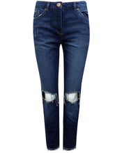 Load image into Gallery viewer, Blue Denim Boyfit Ripped Knees Frayed Hem Jeans
