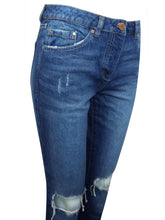 Load image into Gallery viewer, Blue Denim Boyfit Ripped Knees Frayed Hem Jeans