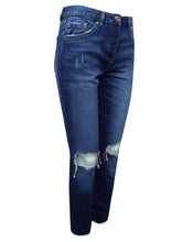 Load image into Gallery viewer, Blue Denim Boyfit Ripped Knees Frayed Hem Jeans
