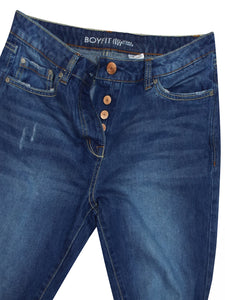 Blue Denim Boyfit Ripped Knees Frayed Hem Jeans
