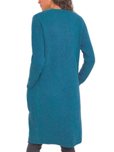 Load image into Gallery viewer, Ladies Teal Open Front Longline Fishermen Ribbed Patch Pocket Plus Size Cardigan