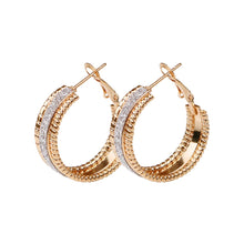 Load image into Gallery viewer, Ladies Medium Gold Plated Crystal Middle Bar Shining Creole Hoop Earring