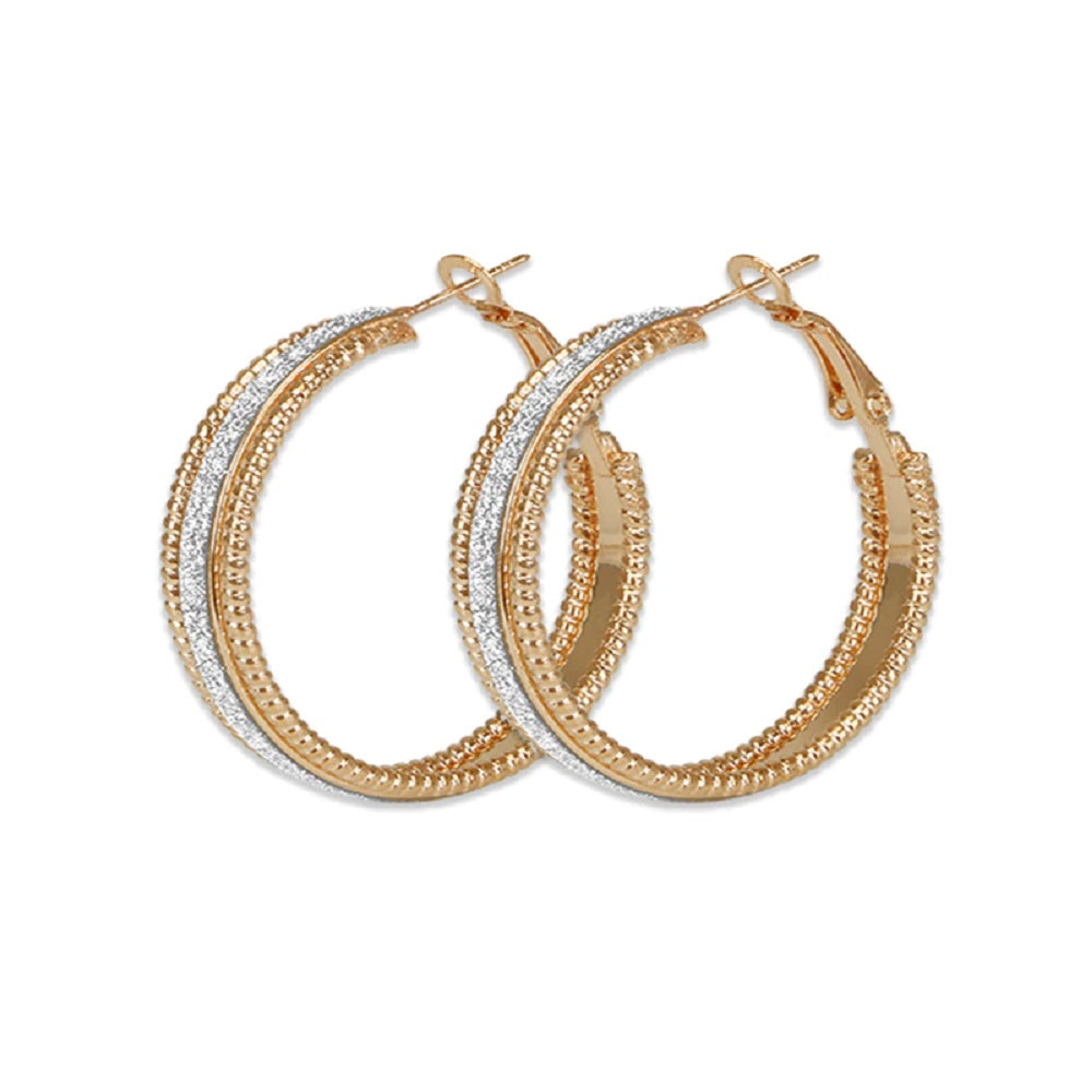 Ladies Medium Gold Plated Crystal Middle Bar Shining Creole Hoop Earri –  Klassywear