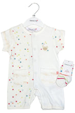 Load image into Gallery viewer, Baby Boys Girls Babaluno Cream Multi Star 2 Piece Cotton Romper and Socks Sets
