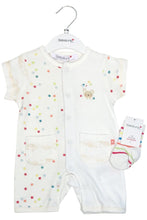 Load image into Gallery viewer, Baby Boys Girls Babaluno Cream Multi Star 2 Piece Cotton Romper and Socks Sets