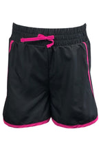 Load image into Gallery viewer, Girls Black Elasticated Wait Cerise Trim Shorts
