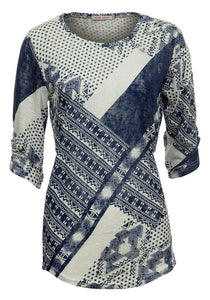Quoz Blue Abstract Print Rushed Top