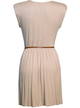 Load image into Gallery viewer, Ladies Beige Sleeveless Skater Dress With Belt
