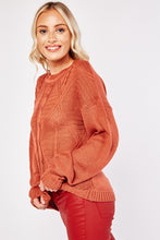 Load image into Gallery viewer, Ladies Rust Cable Knit Pattern Long Sleeve Regular Fit Jumper