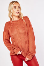 Load image into Gallery viewer, Ladies Rust Cable Knit Pattern Long Sleeve Regular Fit Jumper