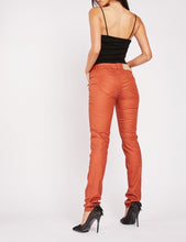 Load image into Gallery viewer, Ladies Rust Coated Skinny Decorative Zip Pockets Mid Rise Smart Trousers