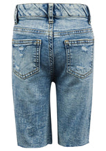 Load image into Gallery viewer, Blue Denim Distressed Frayed Biker Adjustable Waist Shorts