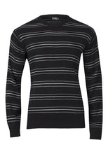 Load image into Gallery viewer, Mens Black Thin Stripe Crew Neck Knitted Jumper