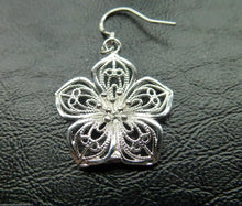 Load image into Gallery viewer, Ladies Silver 925 Sterling Filigree Flower Dangle Drop Hook Earrings