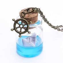 Load image into Gallery viewer, Unisex Sea Water Paper Boat Drifting Glass Wish Bottle Pendant & Anchor Necklace