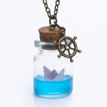 Load image into Gallery viewer, Unisex Sea Water Paper Boat Drifting Glass Wish Bottle Pendant & Anchor Necklace