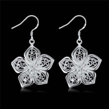 Load image into Gallery viewer, Ladies Silver 925 Sterling Filigree Flower Dangle Drop Hook Earrings
