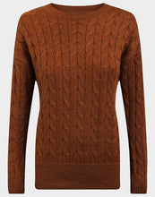 Load image into Gallery viewer, Ladies Brown Cable Knit Metallic Jumper