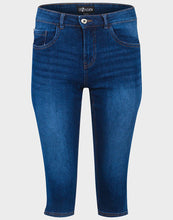 Load image into Gallery viewer, Ladies Dark Denim Organic Cotton Medium Waist 3/4 Cropped Stretchy Jeans
