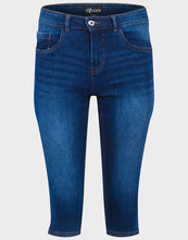 Load image into Gallery viewer, Ladies Dark Denim Organic Cotton Medium Waist 3/4 Cropped Stretchy Jeans